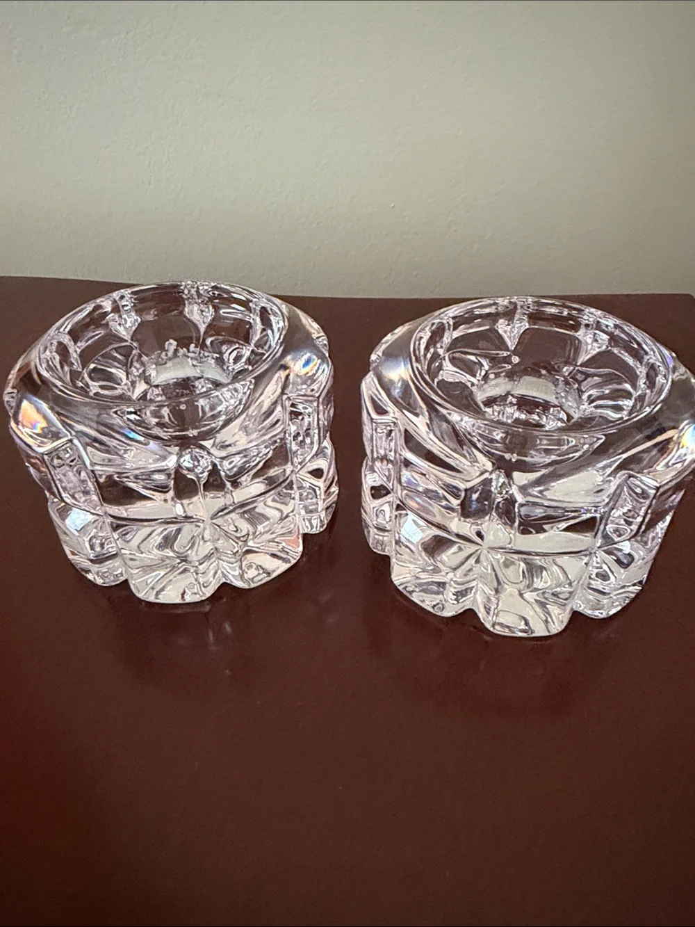 VNTG Mikasa Reflections Pattern Set of 2 Glass Candle Holders